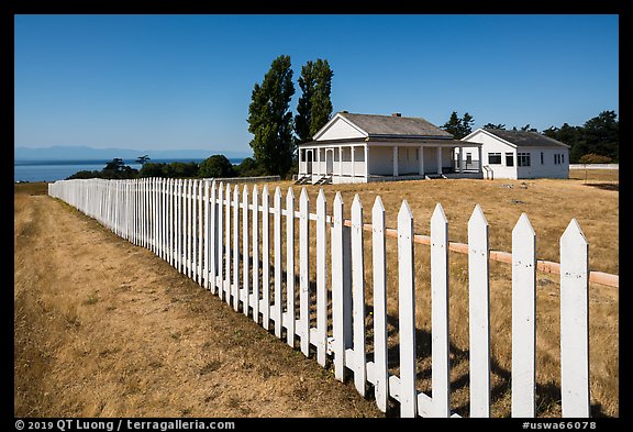 White picket fence, American Camp, San Juan Island National Historical Park. Washington (color)