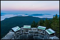 Interpretive signs on top of Ellsworth Storey Tower at sunset, Moran State Park. Washington ( color)