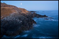 Coastline and moon, Iceberg Point, San Juan Islands National Monument, Lopez Island. Washington ( color)