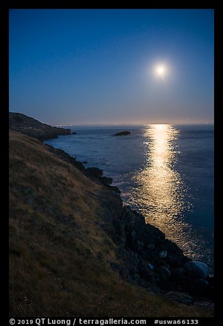 Moon over Salish Sea, San Juan Islands National Monument, Lopez Island. Washington (color)