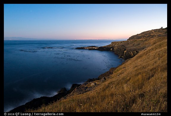 Moonlit coastline near Iceberg Point, San Juan Islands National Monument, Lopez Island. Washington (color)