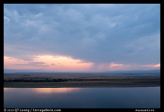 Columbia River and distant rainstorm at sunset, Hanford Reach National Monument. Washington (color)