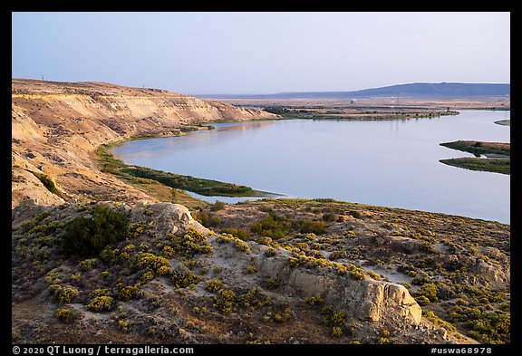 White Bluffs and Columbia River, sunset, Hanford Reach National Monument. Washington (color)