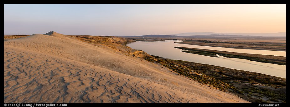 Sand Dunes, Locke Island, and Columbia River, sunset, Hanford Reach National Monument. Washington (color)