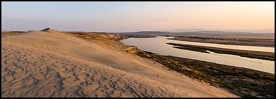 Sand Dunes, Locke Island, and Columbia River, sunset, Hanford Reach National Monument. Washington (Panoramic color)