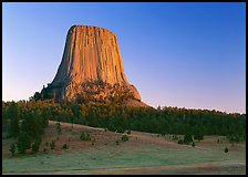 Phonolite porphyry monolith, sunset, Devils Tower National Monument. Wyoming, USA