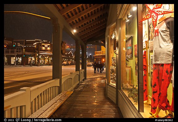 Storefront and gallery by night. Jackson, Wyoming, USA (color)