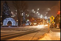 Street and town square with fresh snow by night. Jackson, Wyoming, USA ( color)