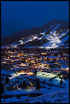 Town and Snow King ski hill from above at night. Jackson, Wyoming, USA