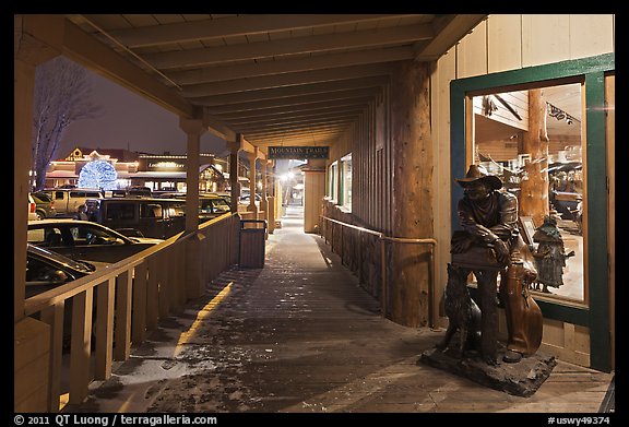 Western art gallery on town square by night. Jackson, Wyoming, USA (color)