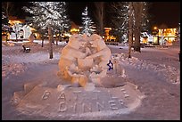 Winterfest ice sculpture by night, Town Square. Jackson, Wyoming, USA (color)