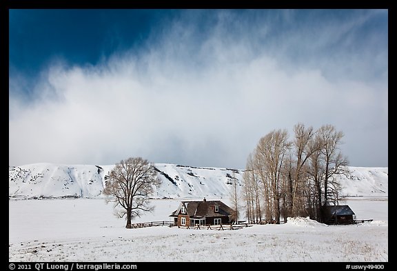 Historic Miller House estate in winter, , National Elk Refuge. Jackson, Wyoming, USA (color)