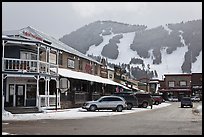 Town square stores and ski slopes in winter. Jackson, Wyoming, USA ( color)