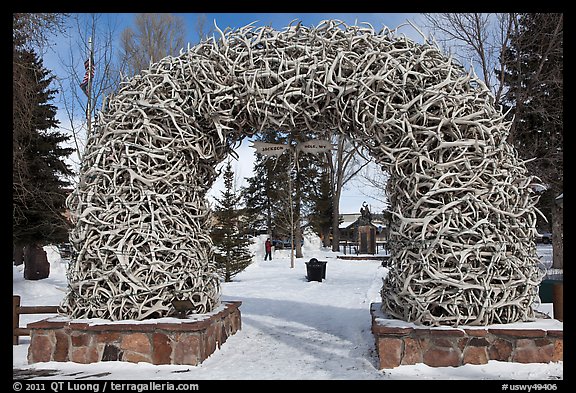 Antler Arch and Town Square in winter. Jackson, Wyoming, USA (color)