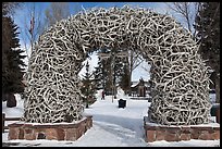 Antler Arch and Town Square in winter. Jackson, Wyoming, USA