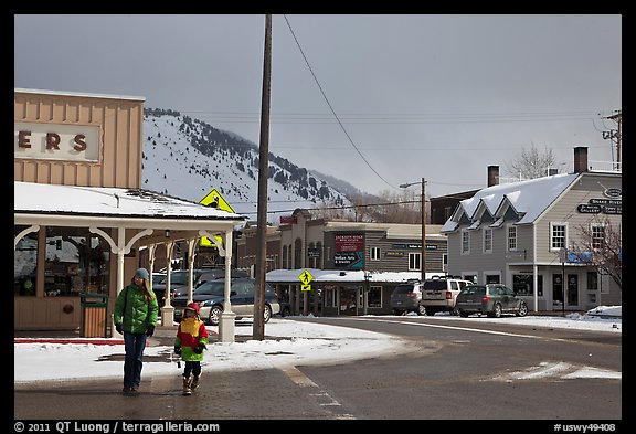 Downtown Jackson streets in winter. Jackson, Wyoming, USA