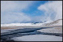 Snowy valley with stream, National Elk Refuge. Jackson, Wyoming, USA