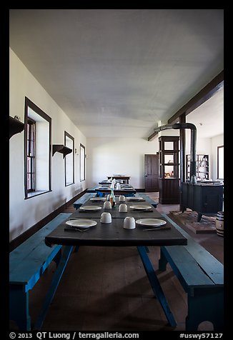 Dinning room inside barracks. Fort Laramie National Historical Site, Wyoming, USA (color)