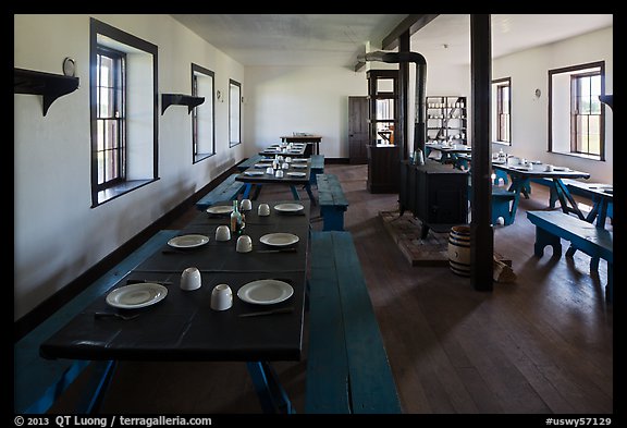 Dinning room in Cavalry Barracks. Fort Laramie National Historical Site, Wyoming, USA (color)