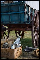 Pionneer wagon and camp gear. Fort Laramie National Historical Site, Wyoming, USA ( color)
