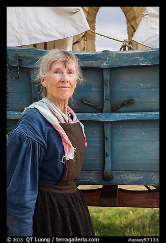 Woman dressed as pionneer. Fort Laramie National Historical Site, Wyoming, USA (color)