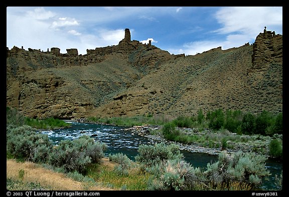 Shoshone River and rock Chimneys, Shoshone National Forest. Wyoming, USA (color)