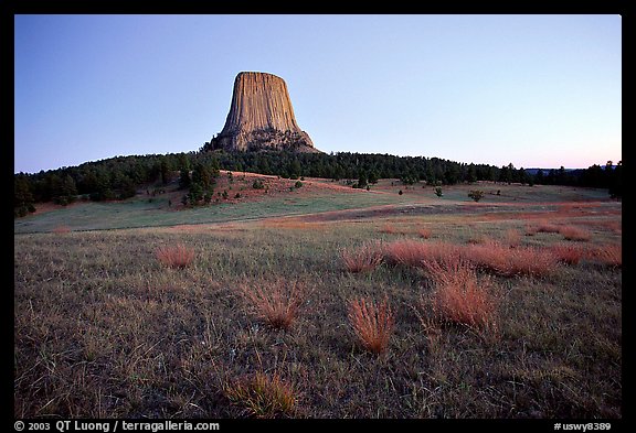 Devils Tower, sunset, Devils Tower National Monument. Wyoming, USA (color)