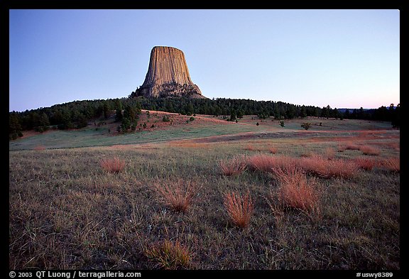 Devils Tower, sunset, Devils Tower National Monument. Wyoming, USA