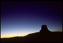 Profile of volcanic monolith at dusk,  Devils Tower National Monument. Wyoming, USA