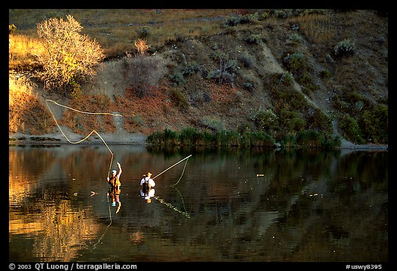 Fly fishermen, Snake River. Wyoming, USA (color)