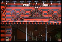 Parc De Bombas, a red and black striped historic firehouse, Ponce. Puerto Rico (color)