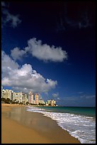 Beach and high-rise buildings, morning. San Juan, Puerto Rico (color)