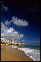 Beach and high-rise buildings, morning. San Juan, Puerto Rico