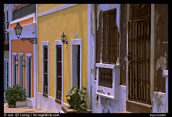 Row of houses painted in bright colors. San Juan, Puerto Rico (color)