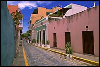 Cobblestone street and colorful houses, old town. San Juan, Puerto Rico ( color)