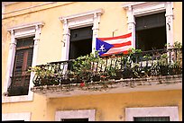 Balcony and flag of Puerto Rico. San Juan, Puerto Rico (color)