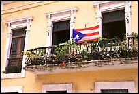 Balcony and flag of Puerto Rico. San Juan, Puerto Rico