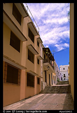 Passage with modern painted houses. San Juan, Puerto Rico