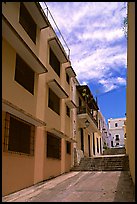Passage with modern painted houses. San Juan, Puerto Rico (color)