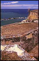 Thick defensive walls of El Morro Fortress. San Juan, Puerto Rico