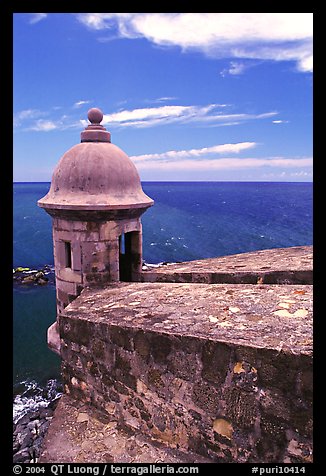 Lookout turret and ocean, El Castillo Del Morro Fortress. San Juan, Puerto Rico