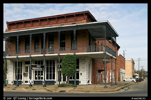 Historic brick building with balcony. Selma, Alabama, USA (color)