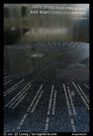 Table and wall with flowing water, Civil Rights Memorial. Montgomery, Alabama, USA (color)