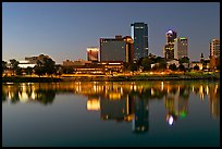 Skyline and Arkansas River at twilight. Little Rock, Arkansas, USA