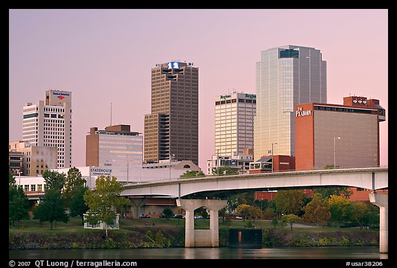 Bridge and Downtown buidings at dawn. Little Rock, Arkansas, USA (color)