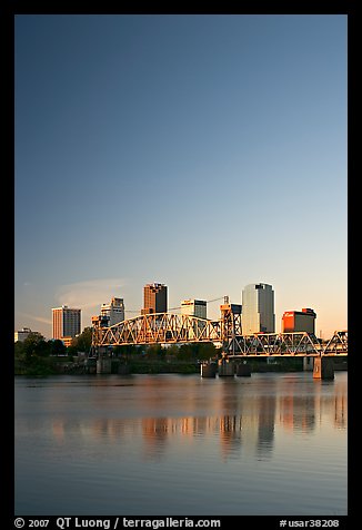 Downtown skyline and Arkansas River at sunrise. Little Rock, Arkansas, USA (color)