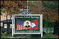 Welcome sign featuring Bill Clinton. Hot Springs, Arkansas, USA