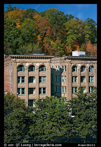 Historic buildings below hillside. Hot Springs, Arkansas, USA (color)