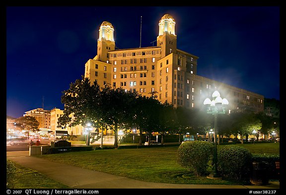 Historic hotel by night. Hot Springs, Arkansas, USA