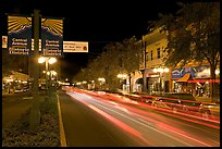 Historic district avenue with car lights. Hot Springs, Arkansas, USA